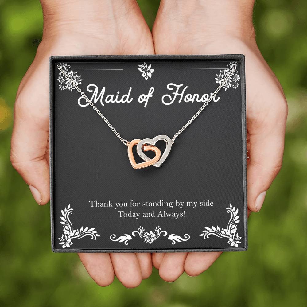 To My Maid Of Honor Gifts, Thank You For Standing By My Side, Interlocking Heart Necklace For Women, Wedding Day Thank You Ideas From Bride