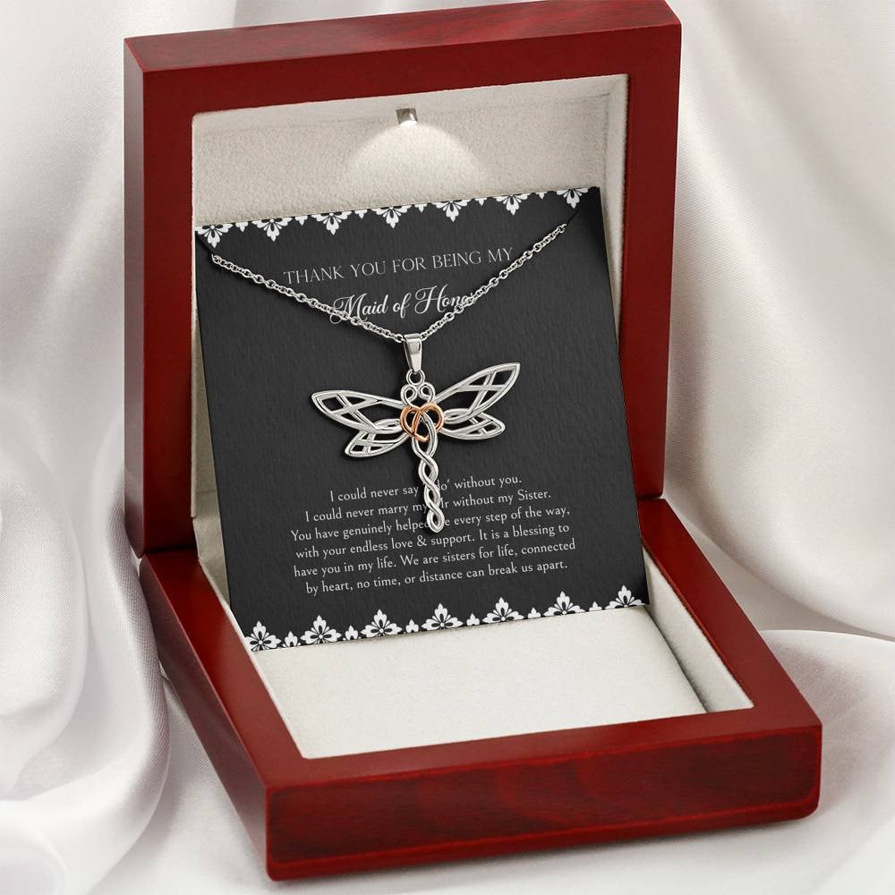 To My Maid of Honor Gifts, We Are Sisters for Life, Dragonfly Necklace For Women, Wedding Day Thank You Ideas From Bride