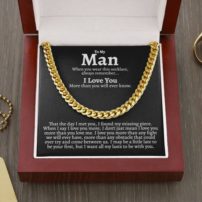 To My Man Cuban Chain Necklace for Him, I Love You more than you will ever know – I found my missing piece – Romantic Birthday Gifts for Him Christmas Valentines