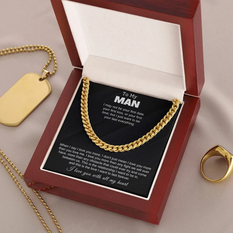 To My Man Cuban Chain Necklace for Him, Promise Necklace for Him, Meaningful Necklace For Him