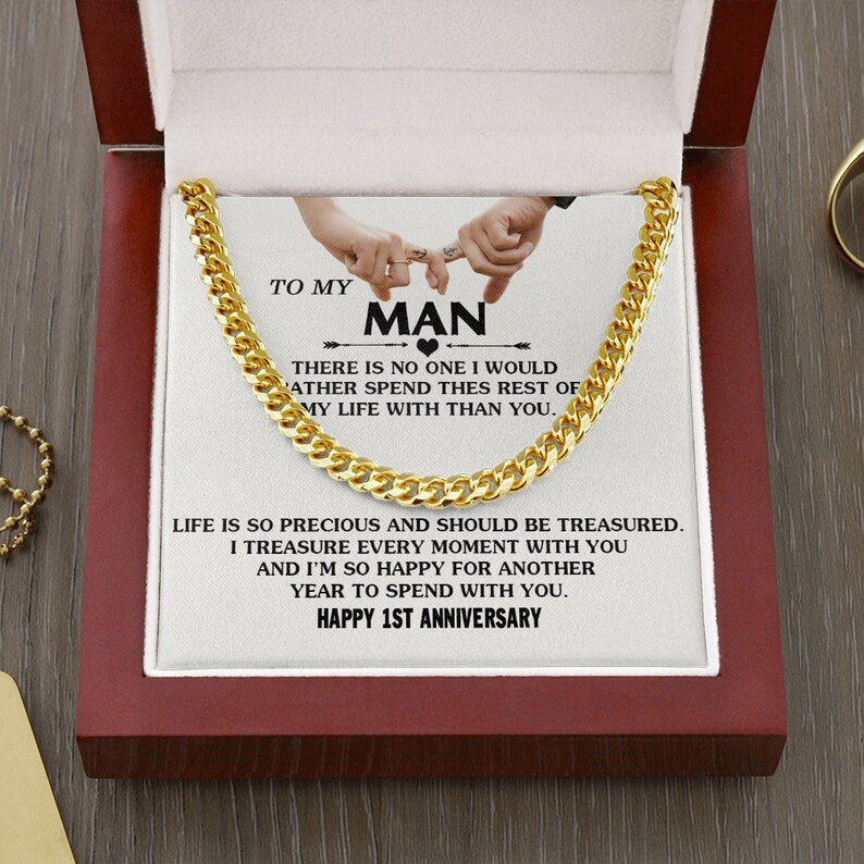 To My Man Cuban Chain Necklace Gift, Romantic 1st Anniversary Gifts For Him, Best Jewelry For Men, Husband Gifts, Happy 1st Anniversary Gift