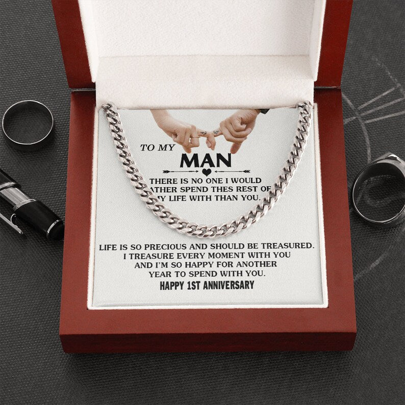 To My Man Cuban Chain Necklace Gift, Romantic 1st Anniversary Gifts For Him, Best Jewelry For Men, Husband Gifts, Happy 1st Anniversary Gift