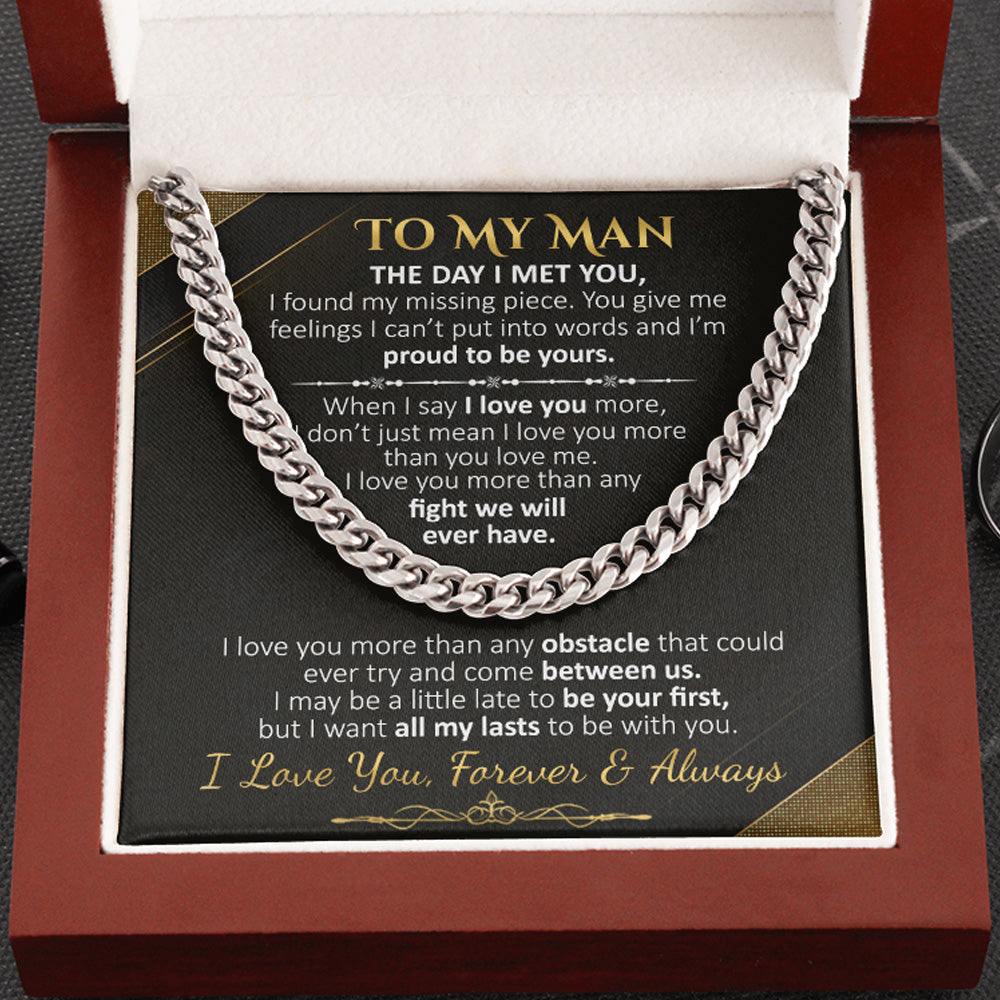 To My Man Necklace – The Day I Met You, Necklace for Men, Cuban Link Chain Necklace