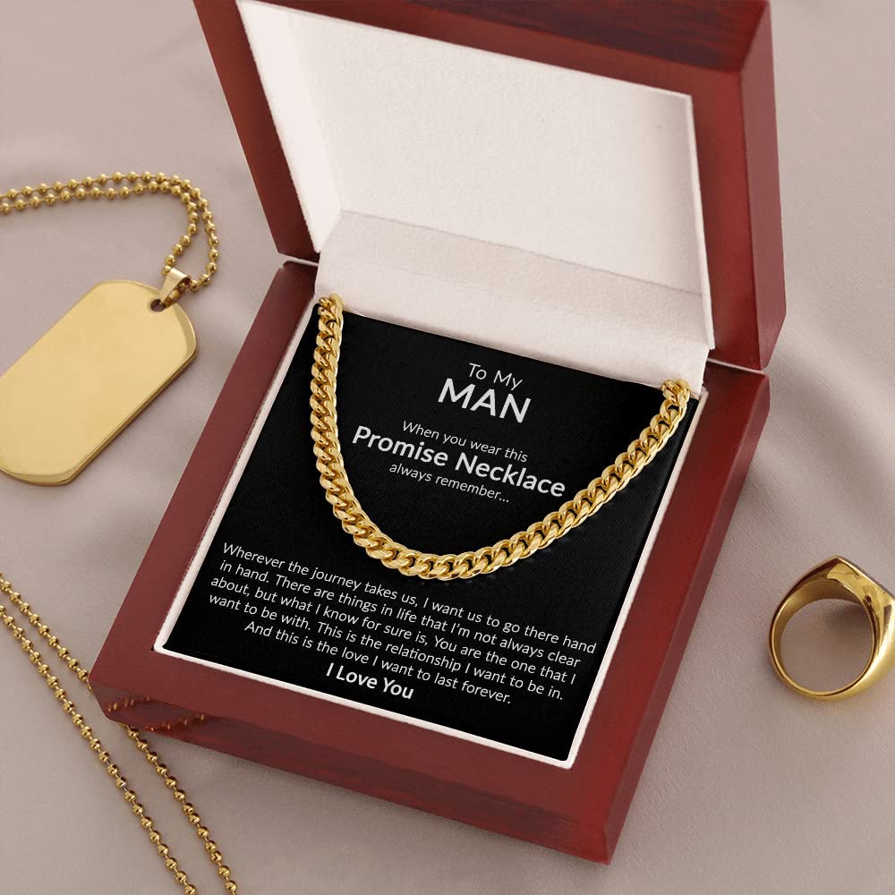 To My Man Promise Necklace Cuban Link Chain Necklace With Message Card Gift For Him From Her, Wedding gift, Valentine Day, Birthday