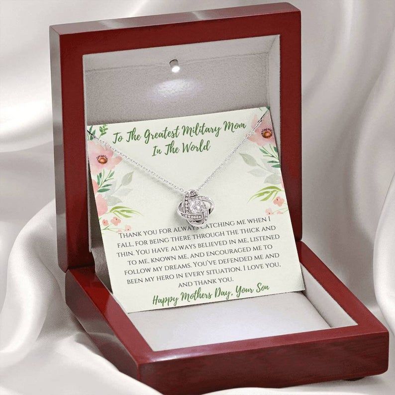 To My Military Mom Love Knot Necklace Military Mom Mothers Day  Gift, Greatest Military Mom Gift, Mom Necklace Military Mom Necklace