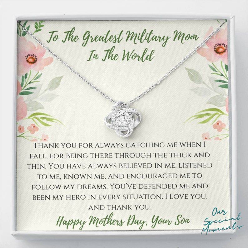 To My Military Mom Love Knot Necklace Military Mom Mothers Day  Gift, Greatest Military Mom Gift, Mom Necklace Military Mom Necklace