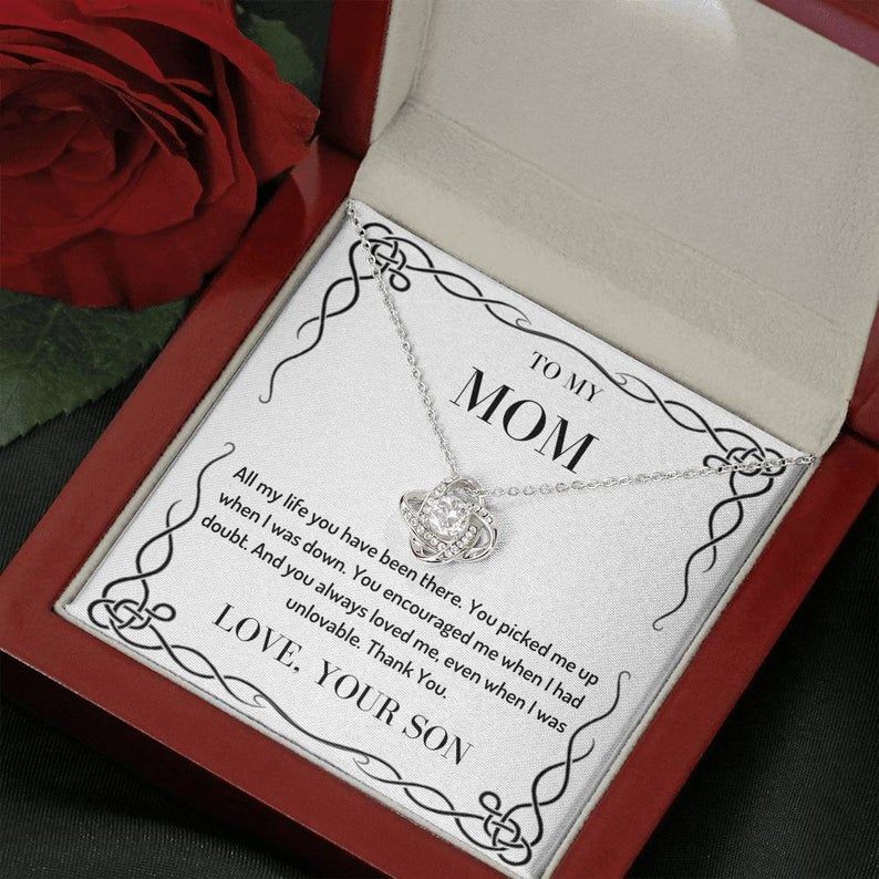 To My Mom – All My Life – Love Knot Necklace Son To Mother Gift, Mom Birthday Gift, Gifts From Son, Mom Necklace Jewelry For Mothers