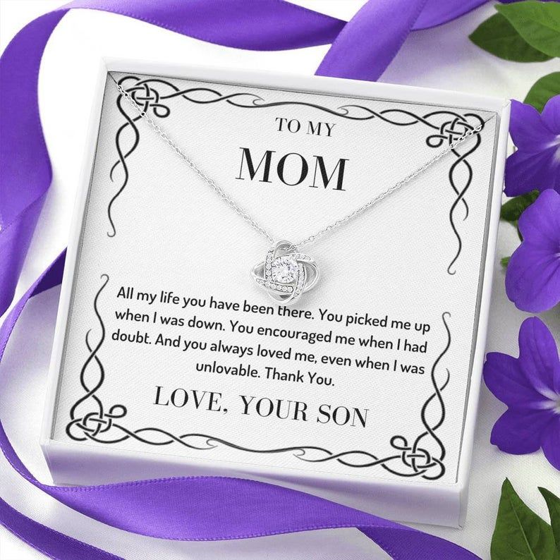 To My Mom – All My Life – Love Knot Necklace Son To Mother Gift, Mom Birthday Gift, Gifts From Son, Mom Necklace Jewelry For Mothers