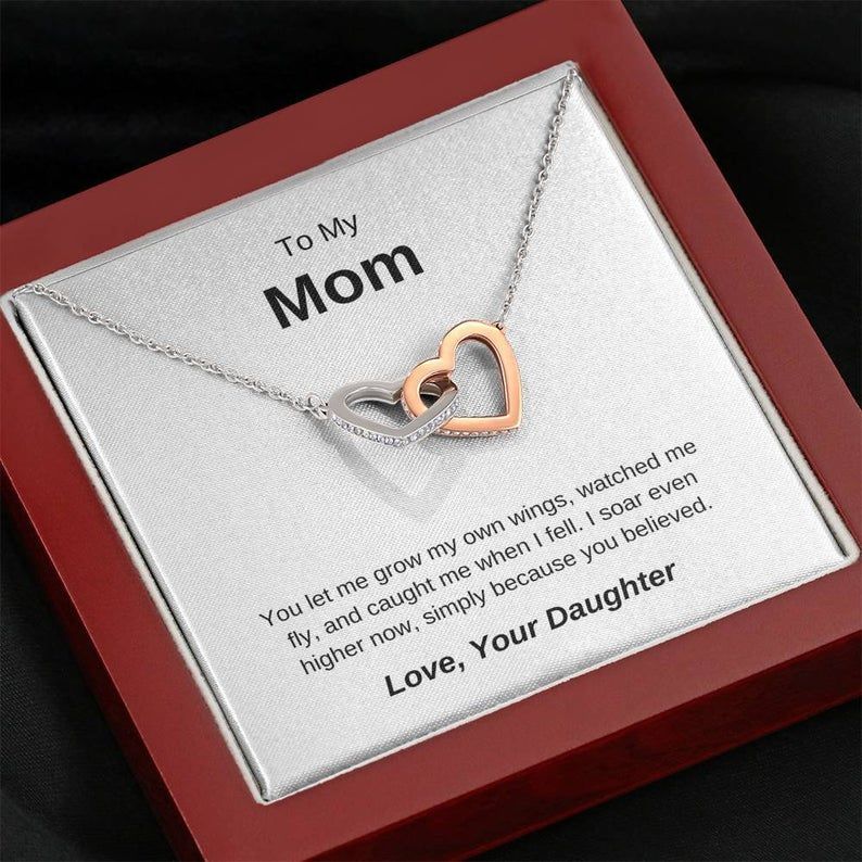 To My Mom – I Soar Even Higher Now – Interlocking Hearts Necklace For Mom, Birthday Gift For Mom, Jewelry Necklace Gift