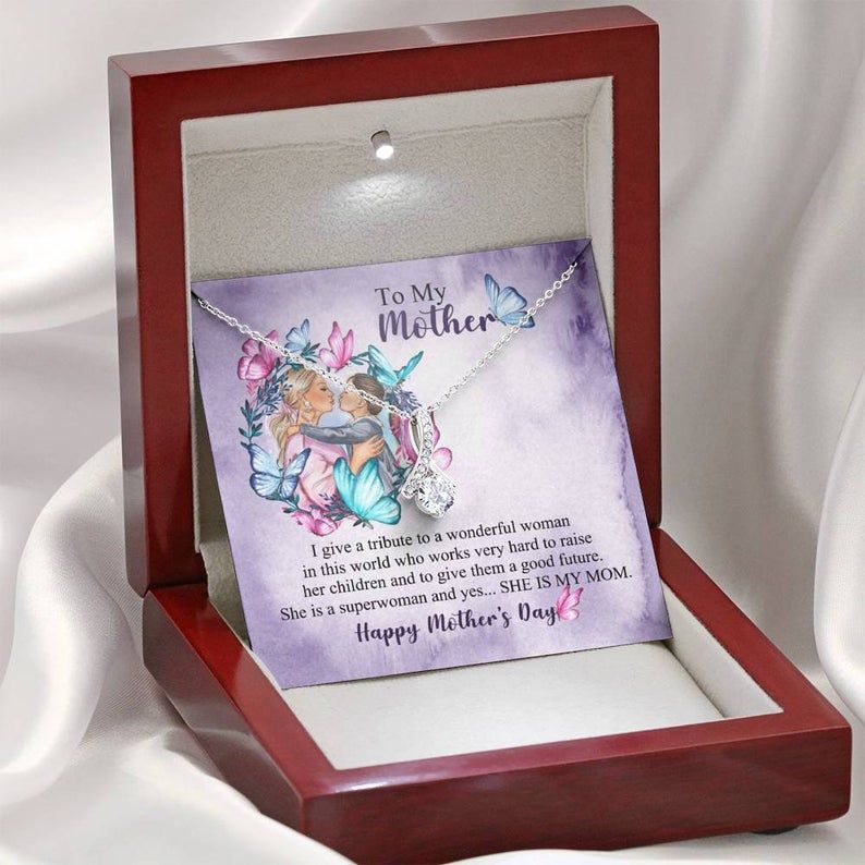 To My Mom – She Is My Mom – Alluring Beauty Necklace Mom Necklace Daughter Gift To Mom, Son Gift To Mom, Mom Birthday Gift