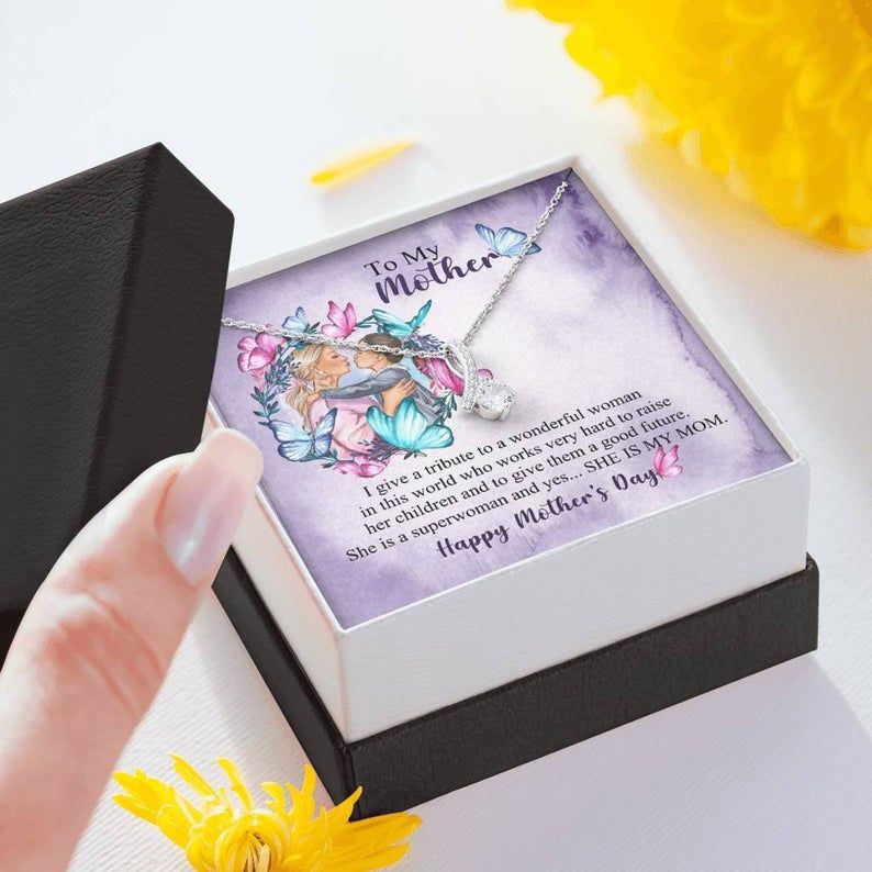 To My Mom – She Is My Mom – Alluring Beauty Necklace Mom Necklace Daughter Gift To Mom, Son Gift To Mom, Mom Birthday Gift