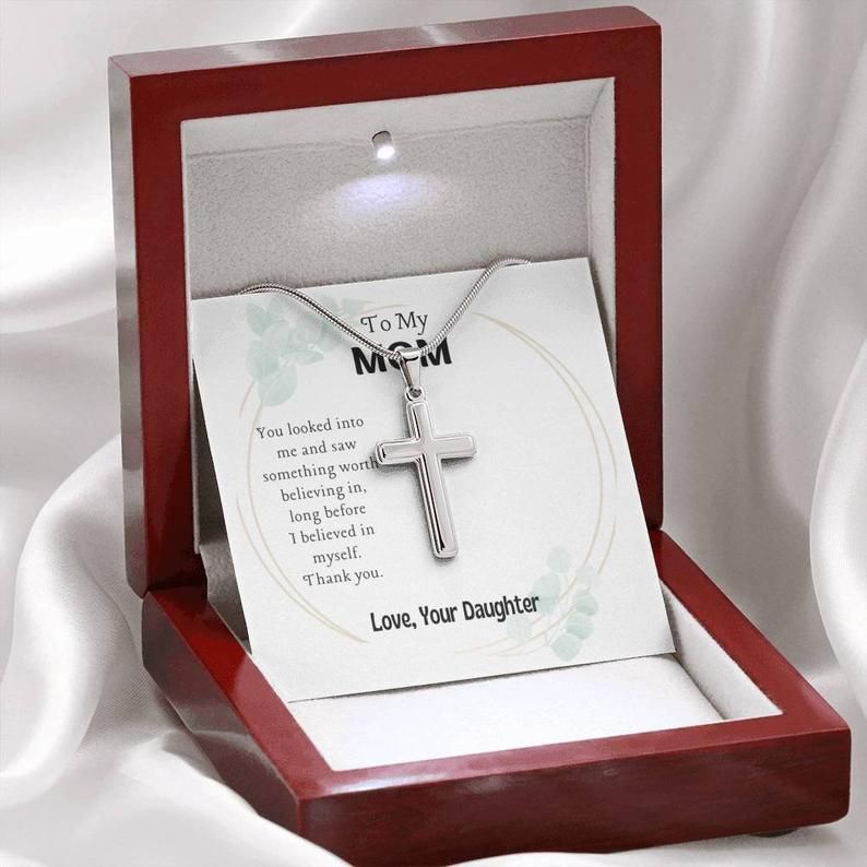 To My Mom – Something Worth Believing In – Artisan Cross Necklace Mom Birthday Gift,, Mother’s Day Gift, Gift From Daughter