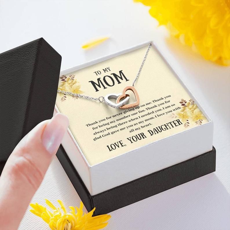 To My Mom – Thank You – Interlocking Hearts Necklace Mother’s Necklace Mother’s Day Gift, Mom Birthday Necklace Mom Gift From Daughter
