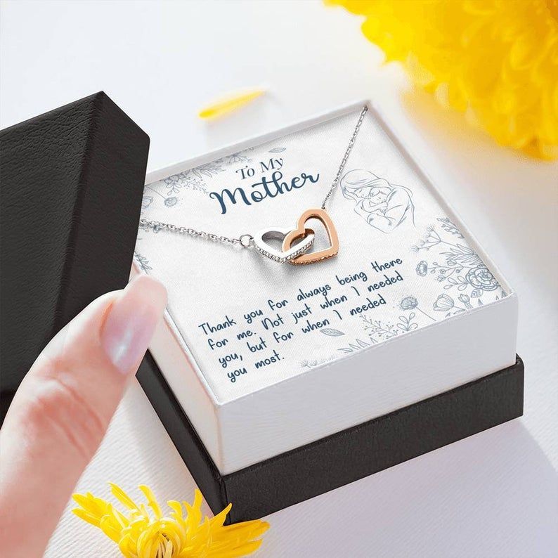 To My Mom – Thank You For Always Being There – Interlocking Hearts Necklace Mother’s Day Gift, Necklace For Mom, Jewelry Gift From Daughter