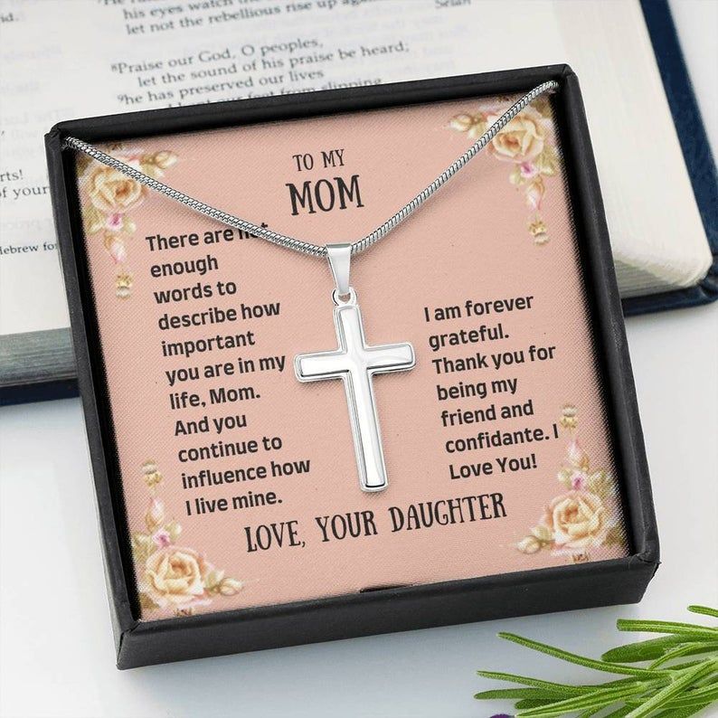 To My Mom – There Are Not Enough Words – Artisan Cross Necklace Mom Necklace Gift, Anniversary Gift For Mom, Special Jewelry Gift For Mom