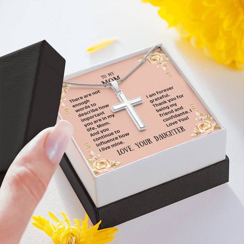 To My Mom – There Are Not Enough Words – Artisan Cross Necklace Mom Necklace Gift, Anniversary Gift For Mom, Special Jewelry Gift For Mom