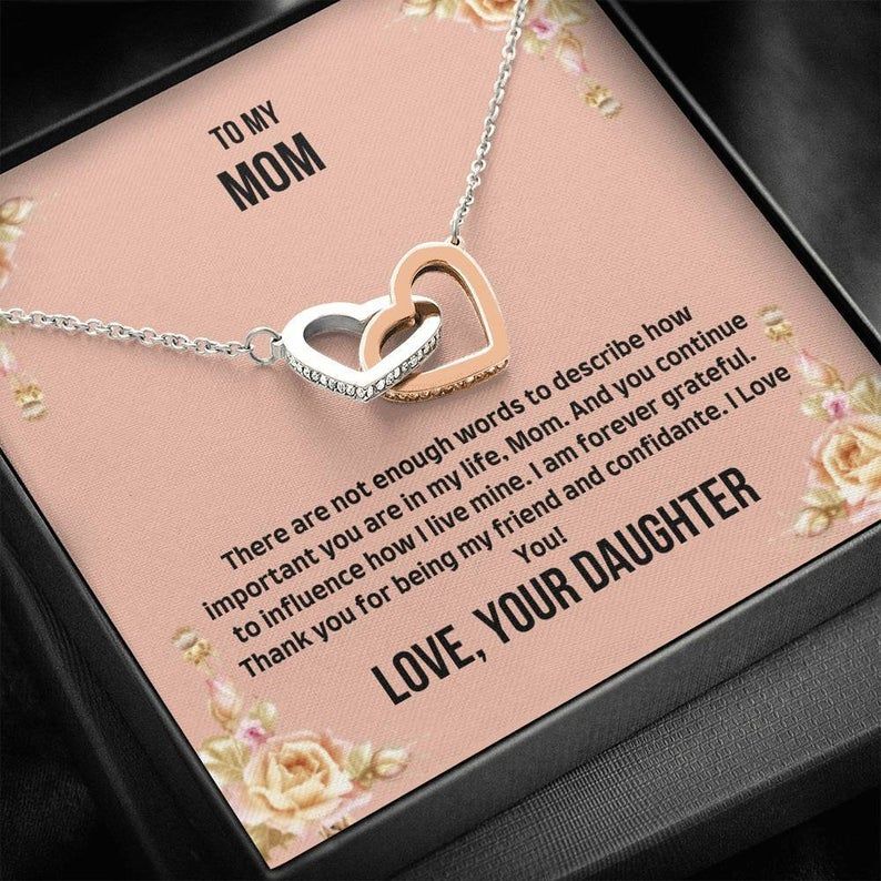 To My Mom – There Are Not Enough Words – Interlocking Hearts Necklace Mom Gift, Mom Necklace Jewelry From Daughter, Mom