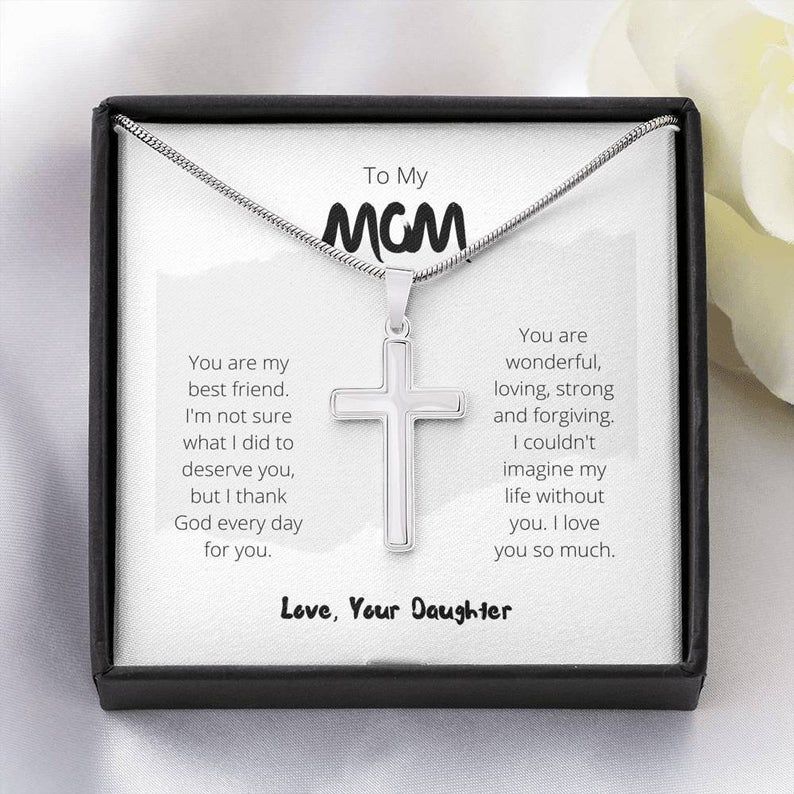 To My Mom – You Are My Best Friend – Artisan Cross Necklace Mom Necklace Jewelry Gifts From Daughter, Birthday Gift For Mom, Gifts For Mom