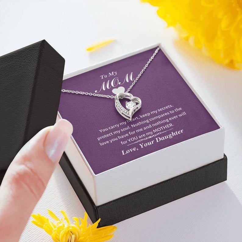 To My Mom – You Carry My Heart – Forever Love Necklace Mother’s Day Gift, Gift To Mom, Daughter Mother Gifts, Gifts From Daughter