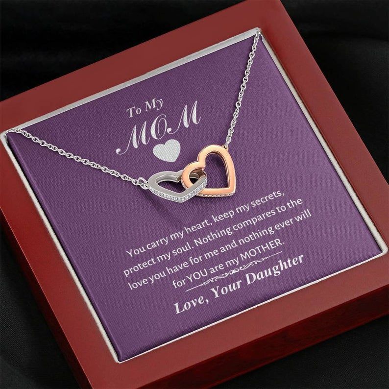 To My Mom – You Carry My Heart – Interlocking Hearts Necklace Necklace Gift From Daughter, Mom Necklace Mother’s Day Gift, Birthday Gift