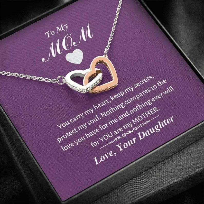 To My Mom – You Carry My Heart – Interlocking Hearts Necklace Necklace Gift From Daughter, Mom Necklace Mother’s Day Gift, Birthday Gift