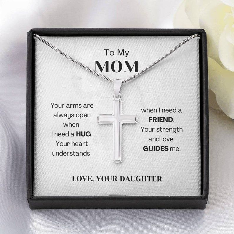 To My Mom – Your Arms Are Always Open – Artisan Cross Necklace For Mom, Mom Gift, Jewelry Gift, Necklace