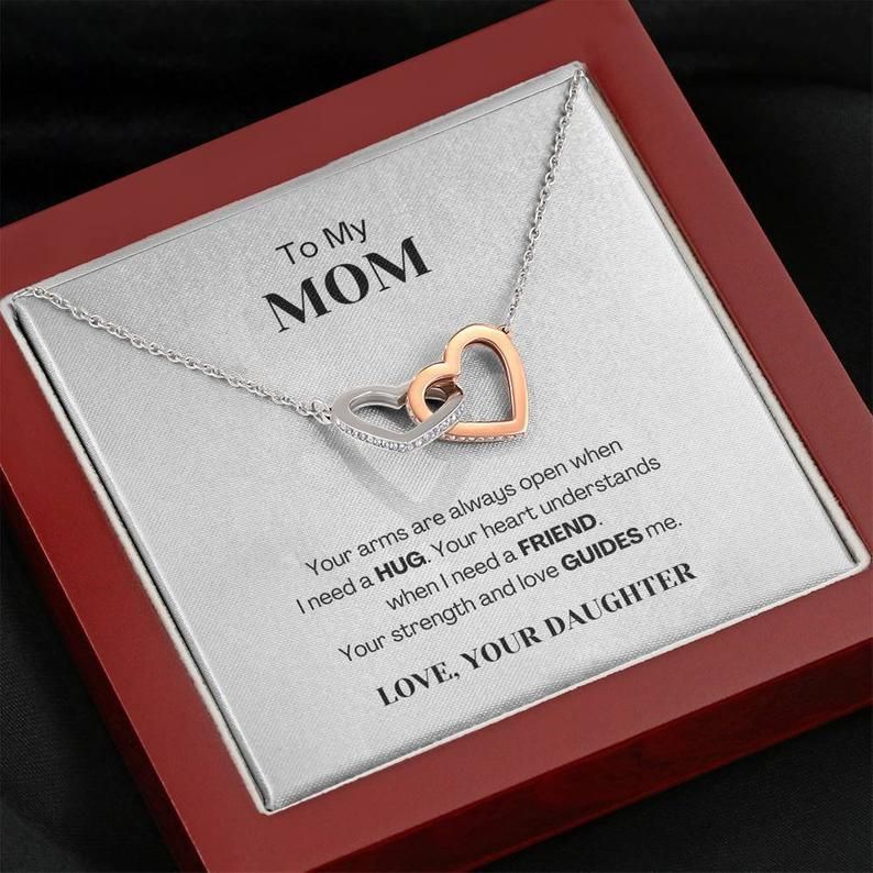 To My Mom – Your Arms Are Always Open – Interlocking Hearts Necklace Mom Gift Necklace Gift For Mother, Gift For Mom, Mother Necklace
