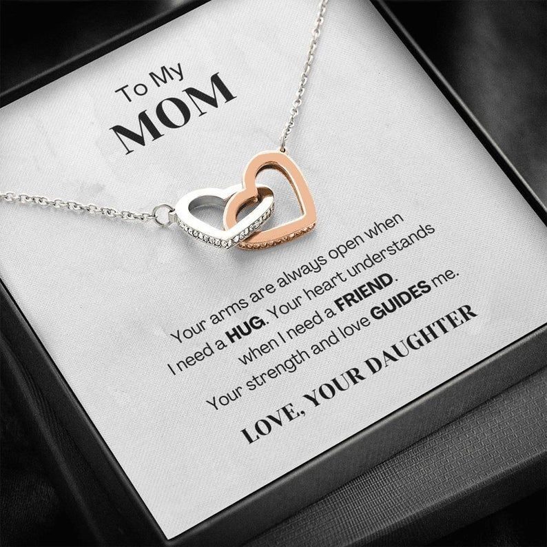 To My Mom – Your Arms Are Always Open – Interlocking Hearts Necklace Mom Gift Necklace Gift For Mother, Gift For Mom, Mother Necklace