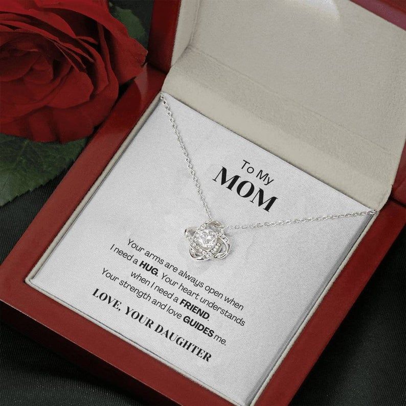 To My Mom – Your Arms Are Always Open – Love Knot Necklace Mom Gift Necklace Gift For Mother, Gift For Mom From Daughter, Mother Necklace