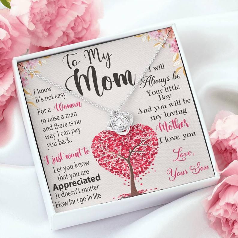 To My Mom Gift Love Knot Necklace Gift for Mom from Son, Mom Wedding Gift from Son, Mother Son Gifts, Mother’s Day Gift For Mom