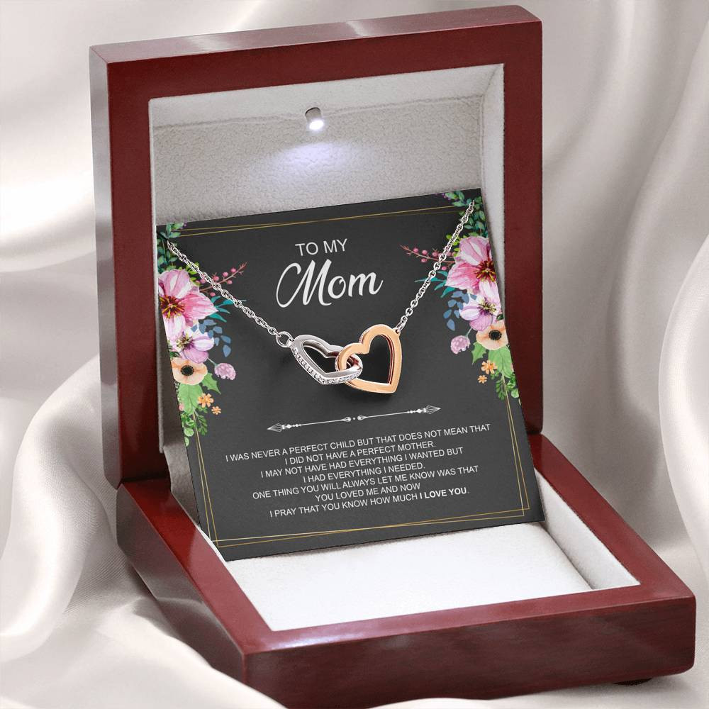 To My Mom Gifts, I Was Never A Perfect Child, Interlocking Heart Necklace For Women, Birthday Mothers Day Present From Son Daughter