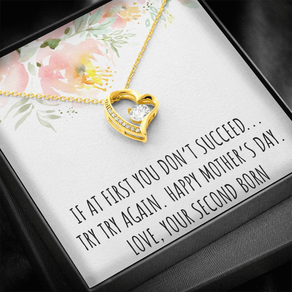 To My Mom Gifts, If At First You Don’t , Forever Love Heart Necklace For Women, Mothers Day Present From Second Born Child