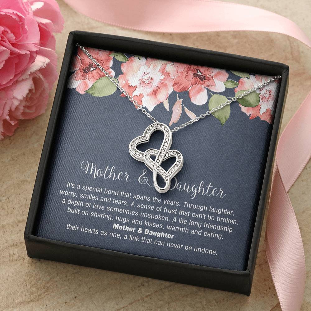 To My Mom Gifts, Mother and Daughter Bond, Double Heart Necklace For Women, Birthday Mothers Day Present From Daughter