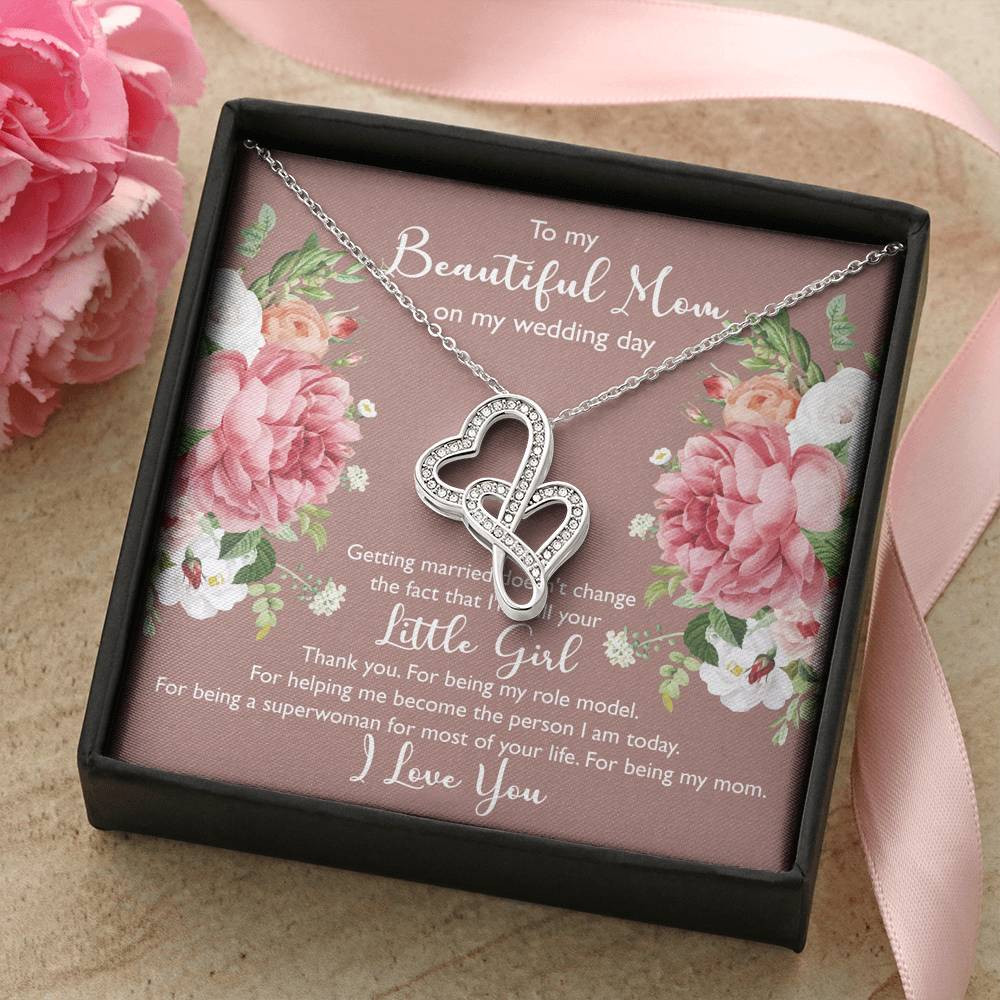 To My Mom Gifts, Thank You, Double Heart Necklace For Women, Wedding Day Thank You Ideas From Daughter