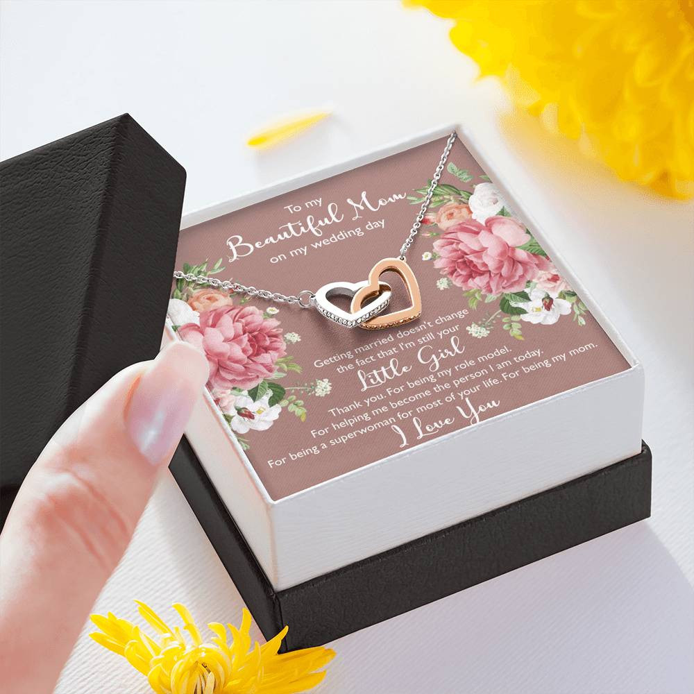 To My Mom Gifts, Thank You, Interlocking Heart Necklace For Women, Wedding Day Thank You Ideas From Daughter