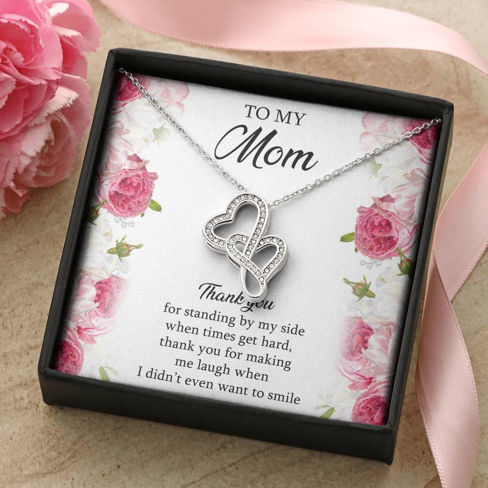 To My Mom Gifts, Thank You For Standing By My Side, Double Heart Necklace For Women, Birthday Mothers Day Present From Son Daughter