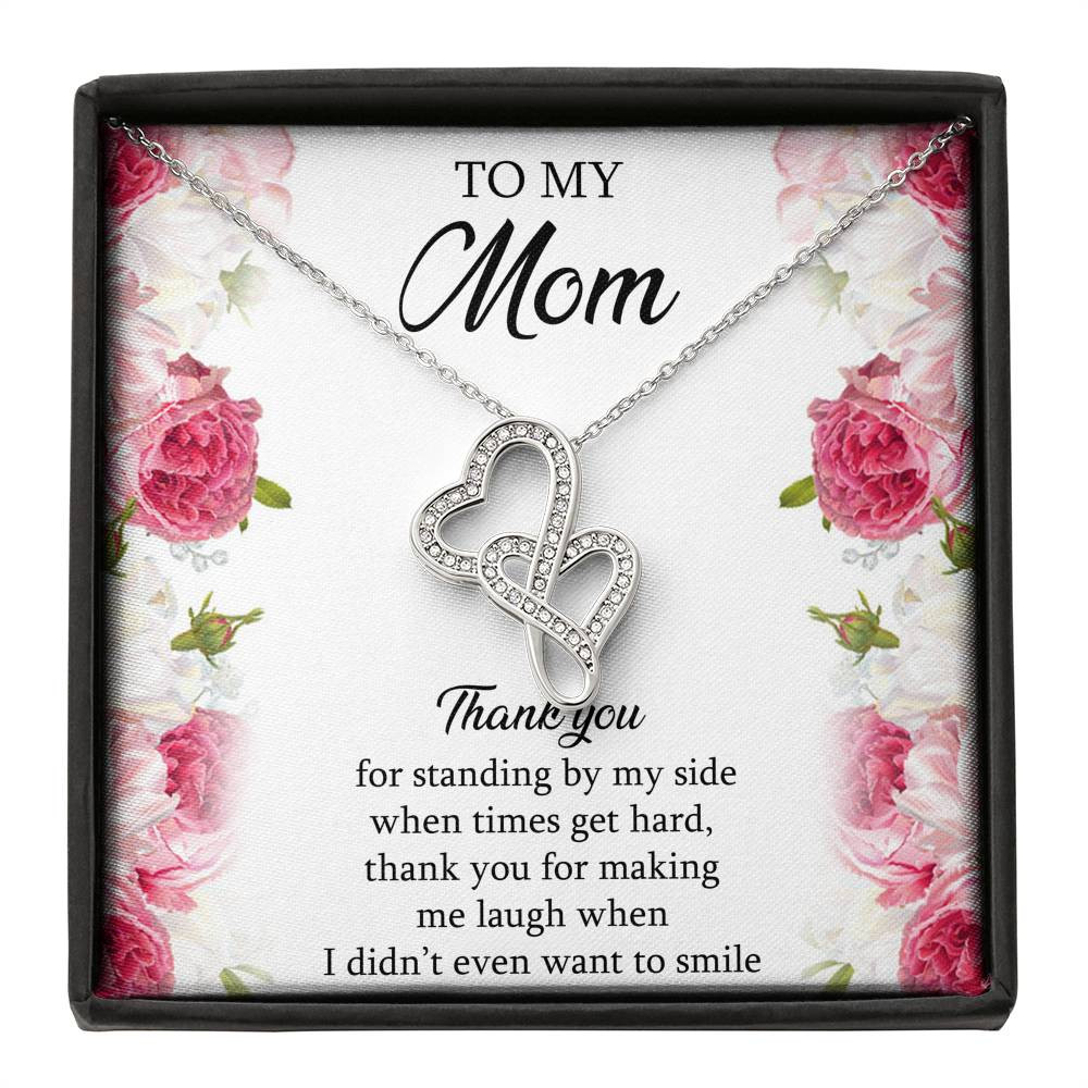 To My Mom Gifts, Thank You For Standing By My Side, Double Heart Necklace For Women, Birthday Mothers Day Present From Son Daughter