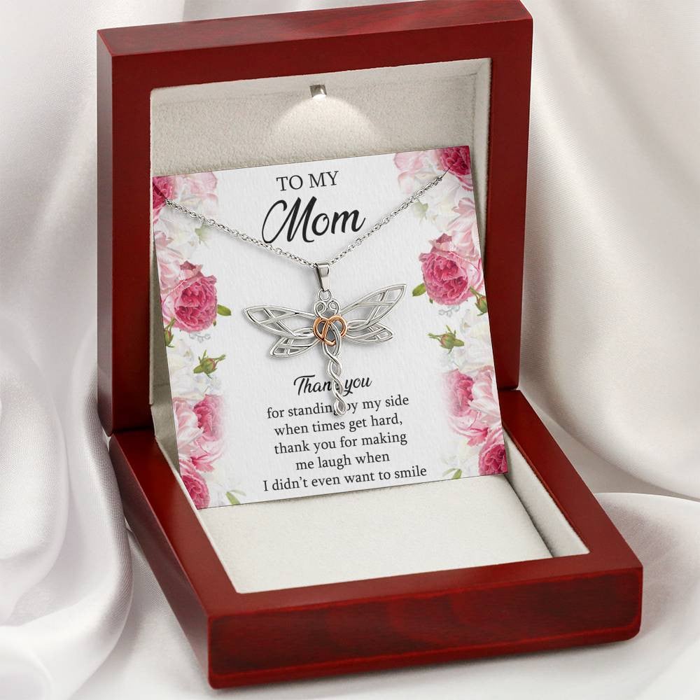 To My Mom Gifts, Thank You For Standing By My Side, Dragonfly Necklace For Women, Birthday Mothers Day Present From Son Daughter