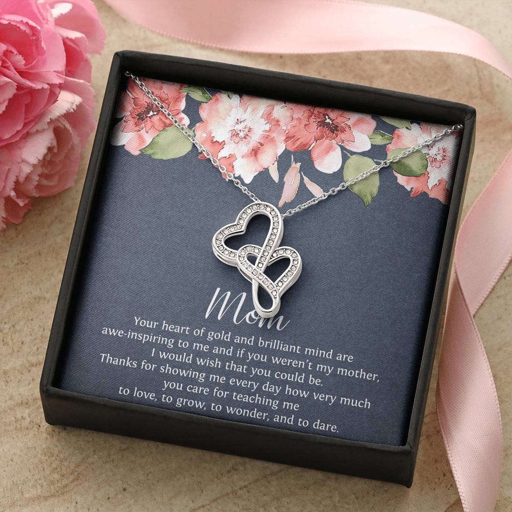 To My Mom Gifts, Your Heart of Gold, Double Heart Necklace For Women, Birthday Mothers Day Present From Son Daughter