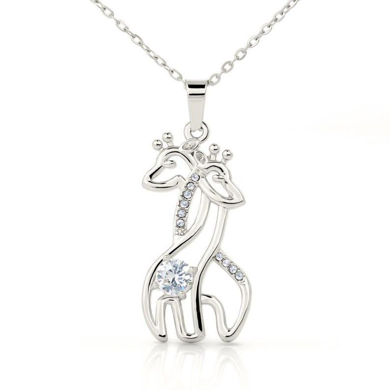 To My Mom Heart To Heart Giraffe Necklace Mom Gift, Gift for Mom From Son, Giraffe Pendant, giraffe gift