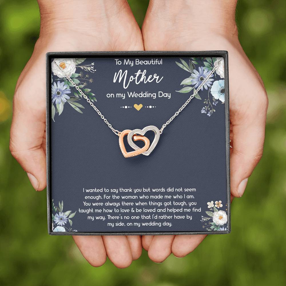 To My Mom of the Bride Gifts, I Wanted To Say Thank You, Interlocking Heart Necklace For Women, Wedding Day Thank You Ideas From Bride