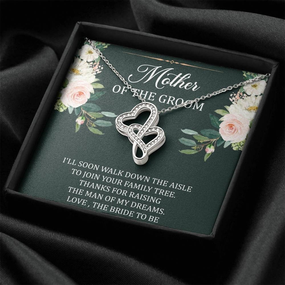 To My Mom of the Bride Gifts, I’ll Soon Walk Down The Aisle, Double Heart Necklace For Women, Wedding Day Thank You Ideas From Groom