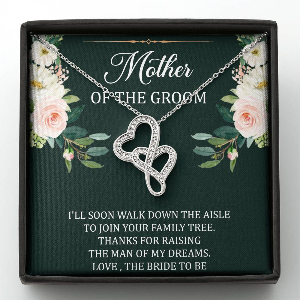 To My Mom of the Bride Gifts, I’ll Soon Walk Down The Aisle, Double Heart Necklace For Women, Wedding Day Thank You Ideas From Groom