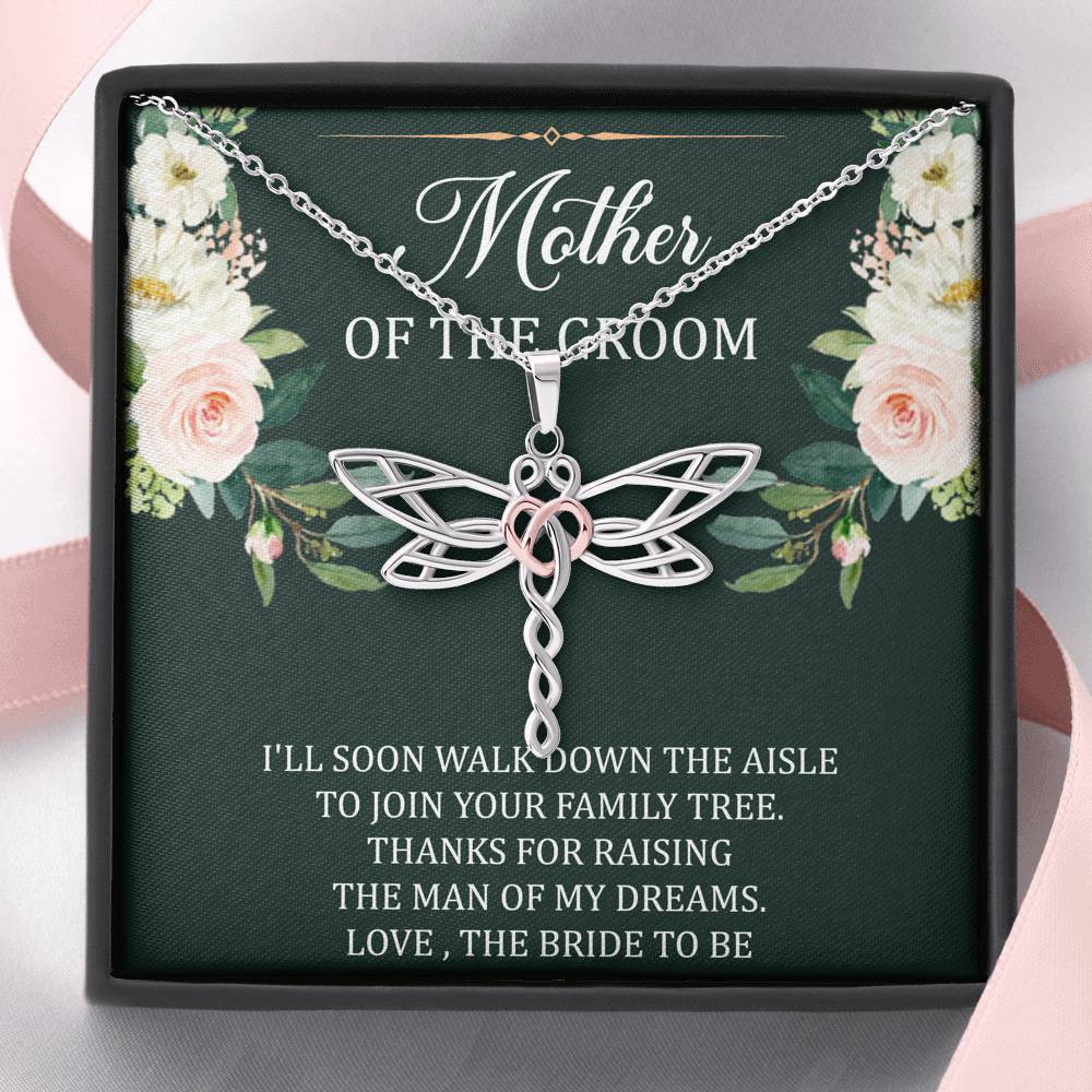 To My Mom of the Bride Gifts, I’ll Soon Walk Down The Aisle, Dragonfly Necklace For Women, Wedding Day Thank You Ideas From Groom