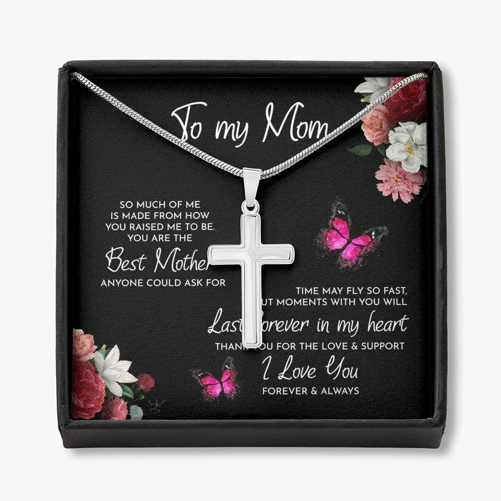 To My Mom Time May Fly Cross Necklace
