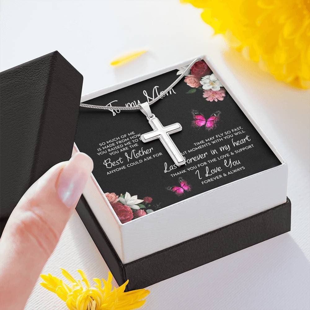 To My Mom Time May Fly Cross Necklace