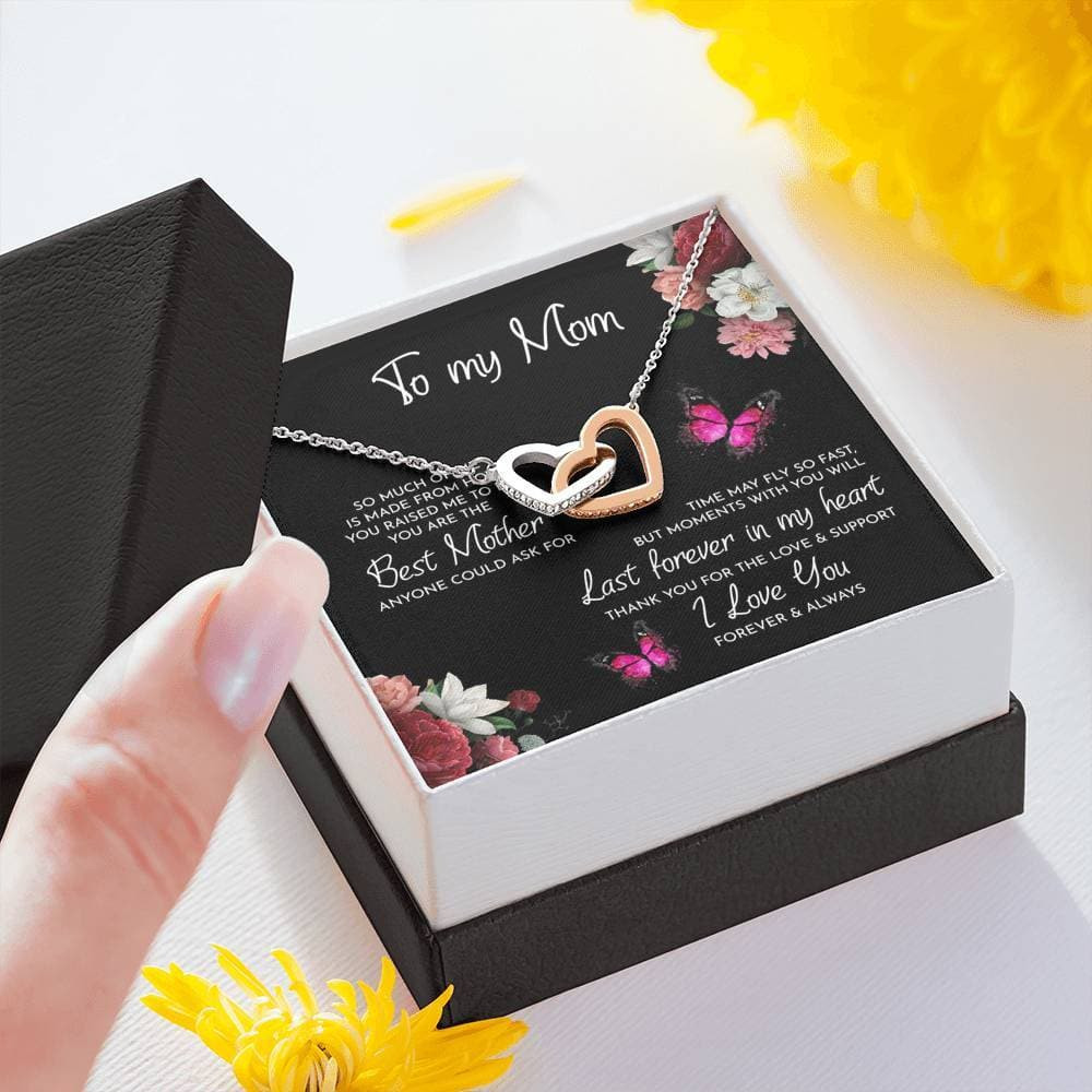 To My Mom Time May Fly Interlocking Hearts Necklace
