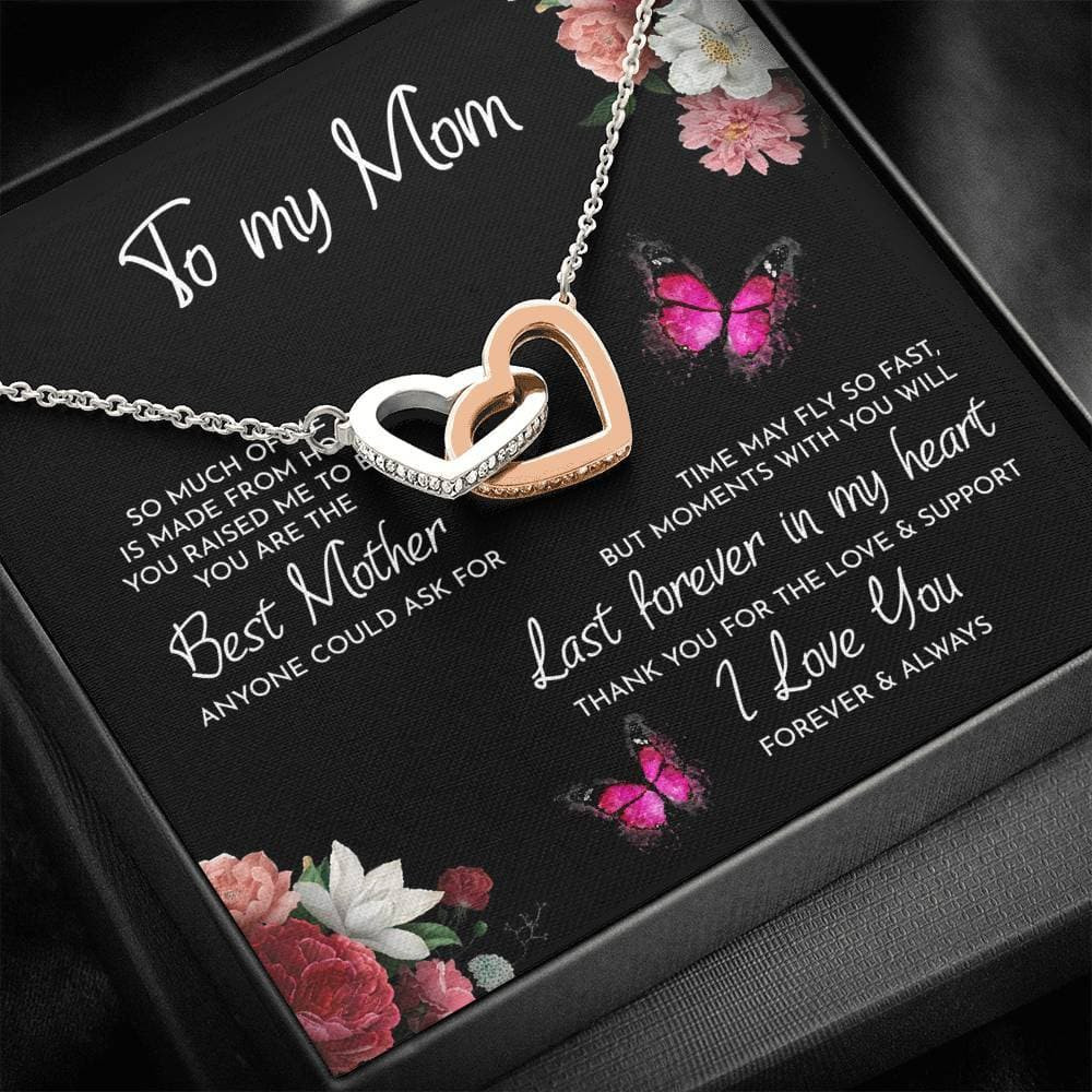 To My Mom Time May Fly Interlocking Hearts Necklace