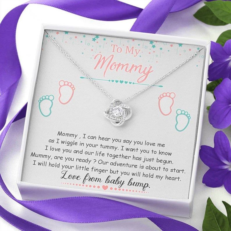 To My Mommy, From Baby Bump Love Knot Necklace – Pregnancy Gift for Mommy – Gift for Mommy from Baby Bump – Mom Necklace Jewelry Gift Ideas