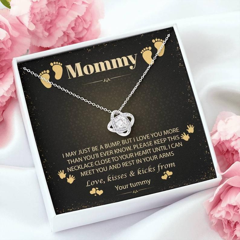 To My Mommy Love Knot Christmas Necklace – New Mommy Necklace Baby Bump, New Mom Gift Jewelry, First Time Mom Pregnancy